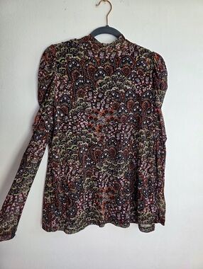 Bar III Paisley Micro-Mesh Mock Neck Blouse